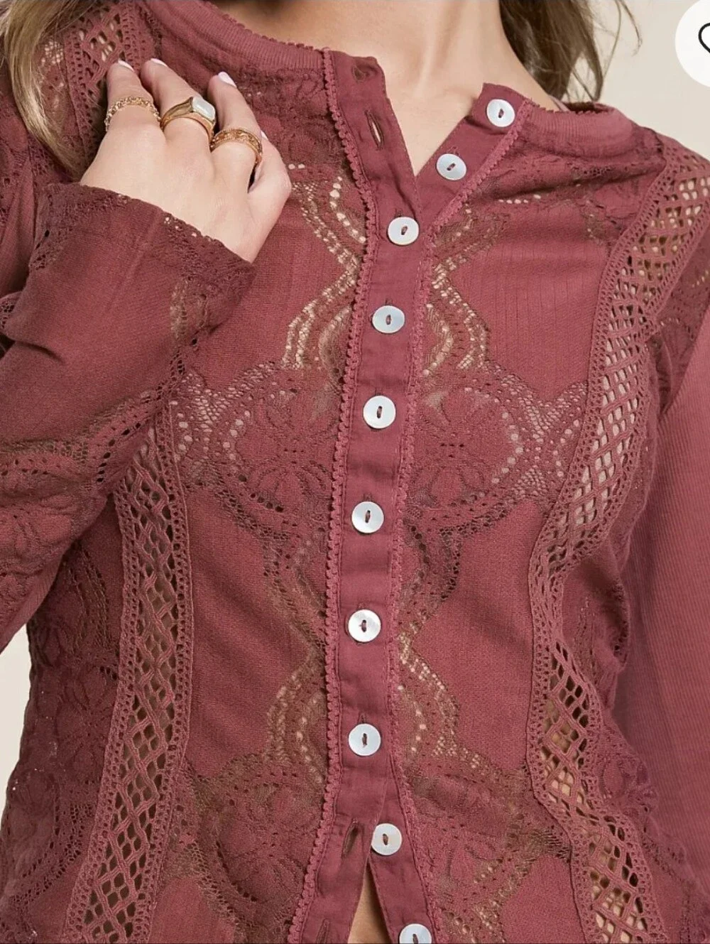 NEW FREE PEOPLE Jae lace knit long sleeve top in crushed berry XS X-SM